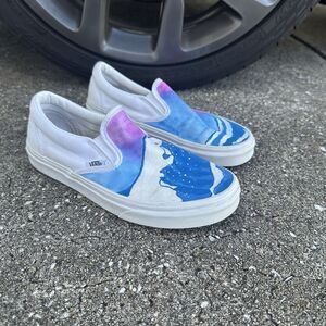 Vans Slip On Shoes Womens 8 Classic White Custom Painted Sneakers Low Top